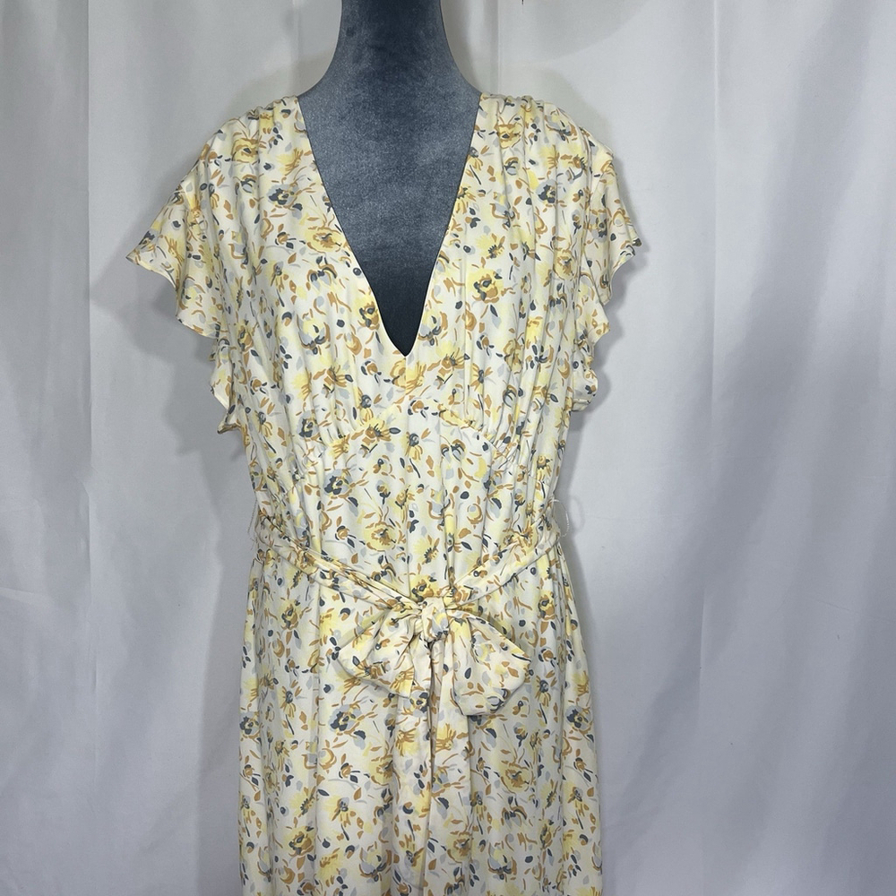 Lauren Ralph Women's Florals Georgette Flutter-Sleeve A-Line Dress Sz 14 Yellow - Picture 4 of 16
